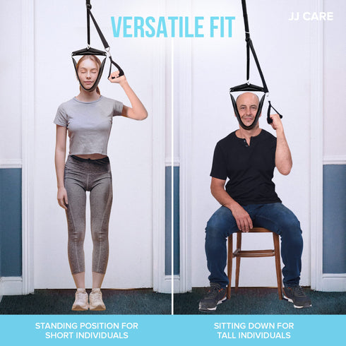 JJ CARE Neck Stretcher - Cervical Traction Device for Chiropractor - Cervical Neck Traction Device Over The Door for Home Use - 6-Piece Set Neck Sling for Home Physical Therapy with Door Stop Sign